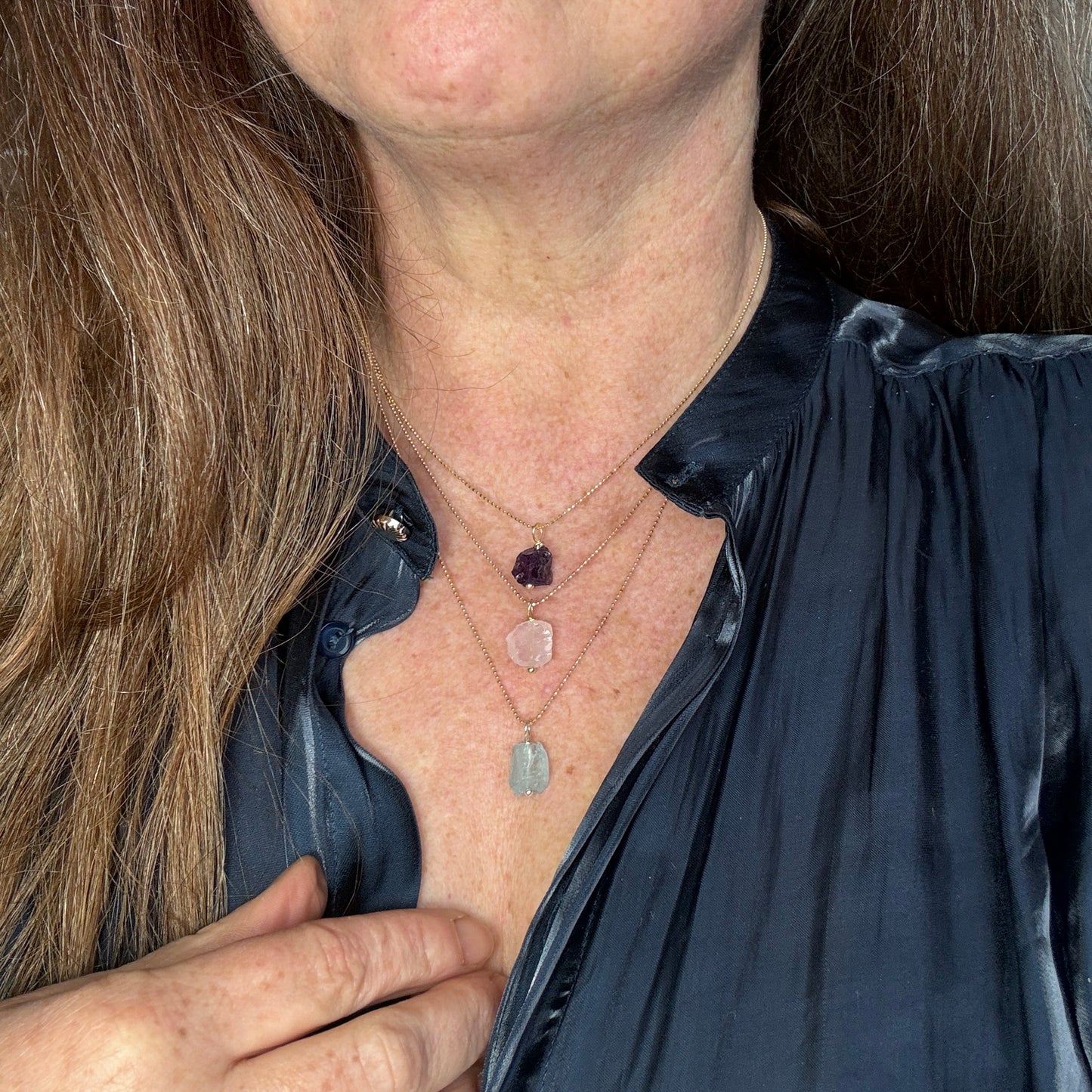 Aquamarin Rohstein Kette, Vergoldetes Sterling Silber, Handgefertigt