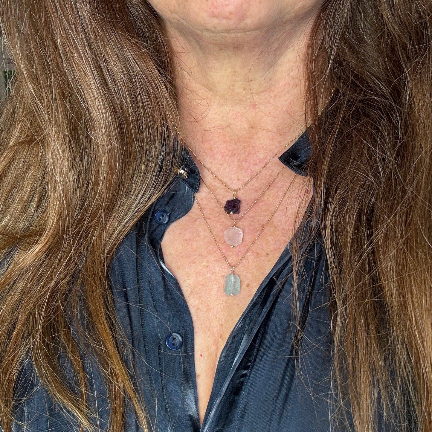 Aquamarin Rohstein Kette, Vergoldetes Sterling Silber, Handgefertigt