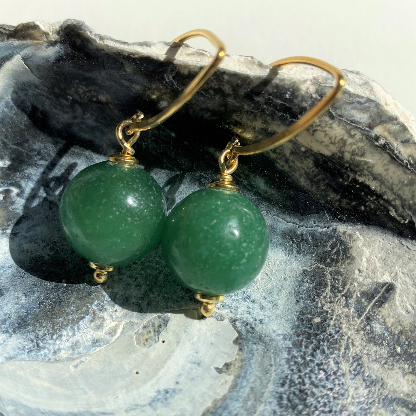 Ohrring Grüner Aventurin | Grüner Schmuck Gold | Edelstein Schmuck Nickelfrei | Weihnachtsgeschenk für Freundin | Gold Ohrringe mit Stein