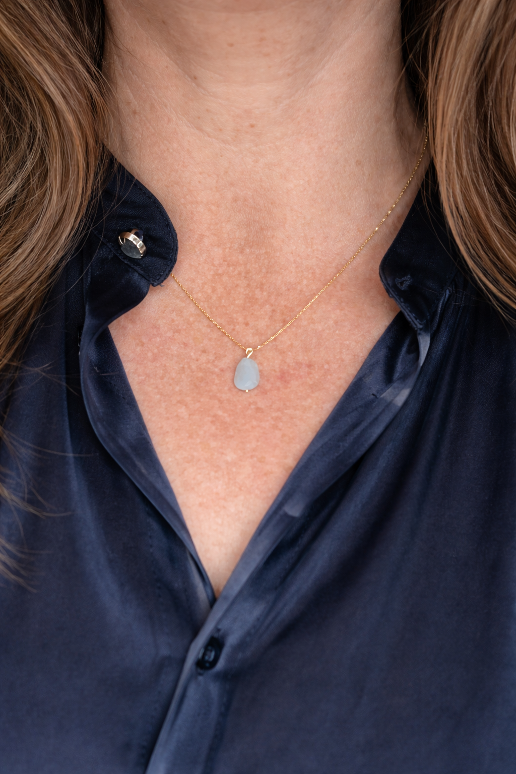 Aquamarin Rohstein Kette, Vergoldetes Sterling Silber, Handgefertigt