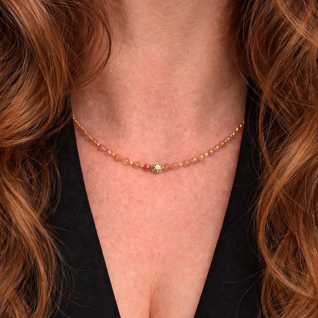 Sonnenstein Kette – facettierte Premium-Perlen & 925 Silber vergoldet