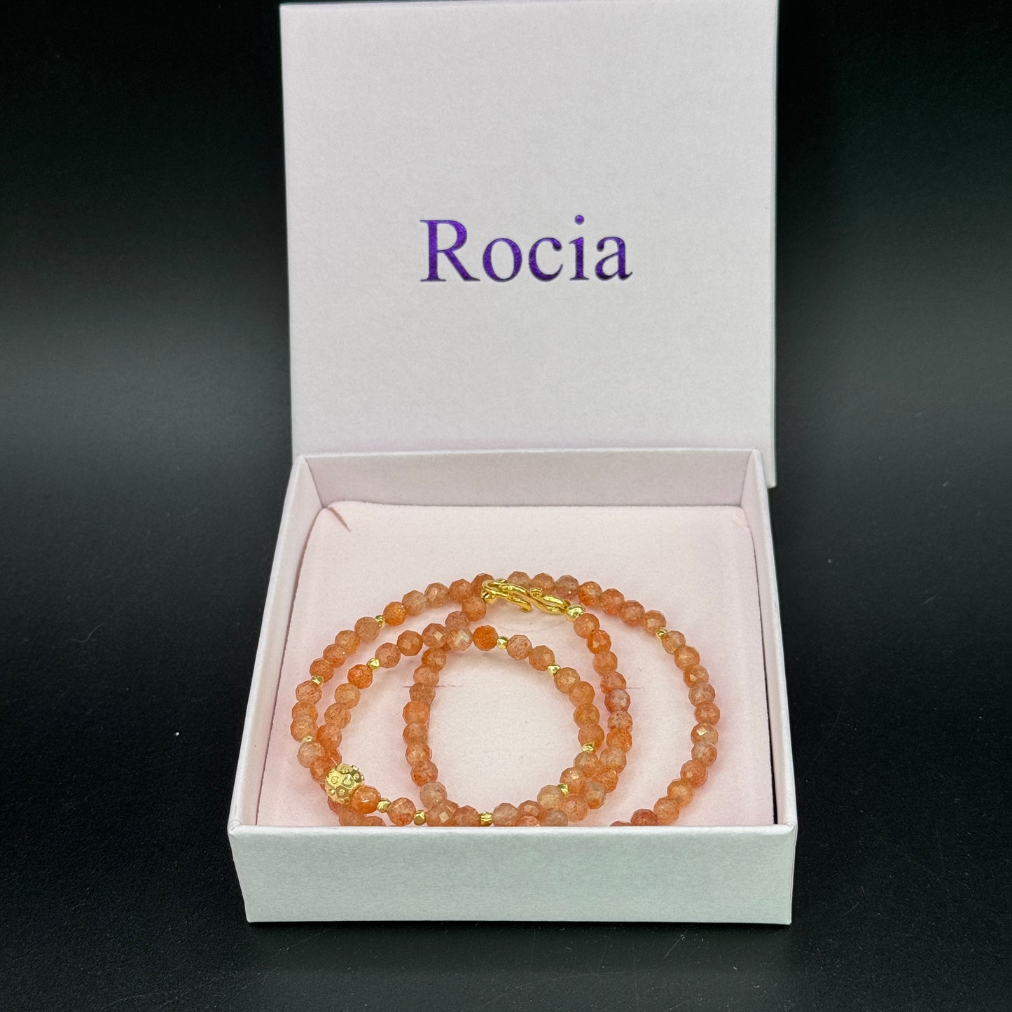 Sonnenstein Kette – facettierte Premium-Perlen & 925 Silber vergoldet