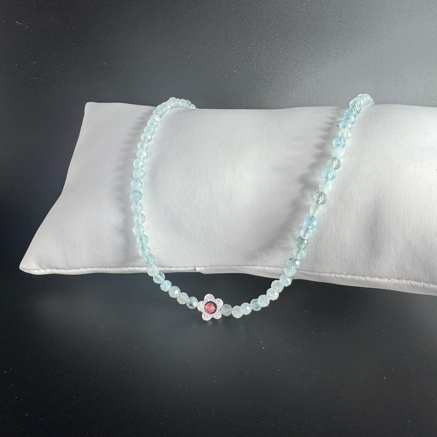 Aquamarin Kette 4 mm facettiert | 925 Silber & rosa Turmalin