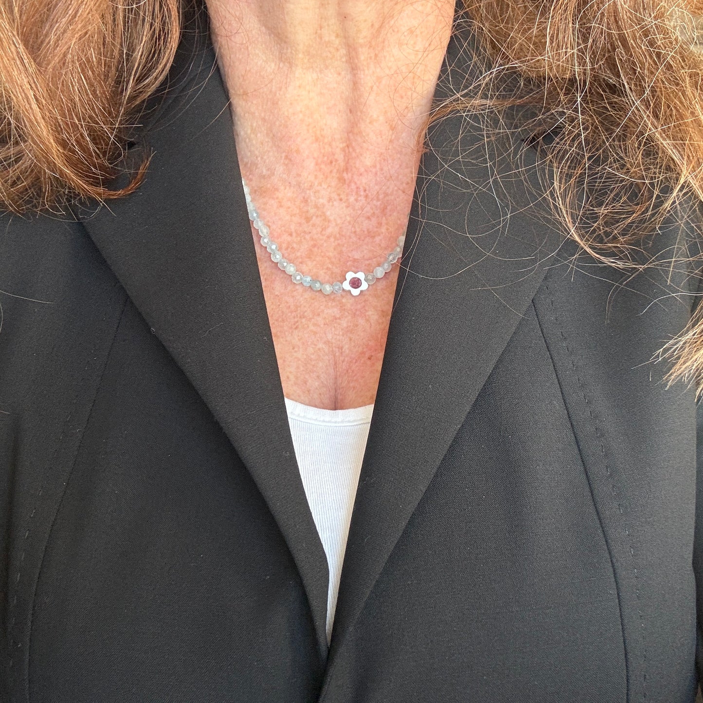 Aquamarin Kette 4 mm facettiert | 925 Silber & rosa Turmalin