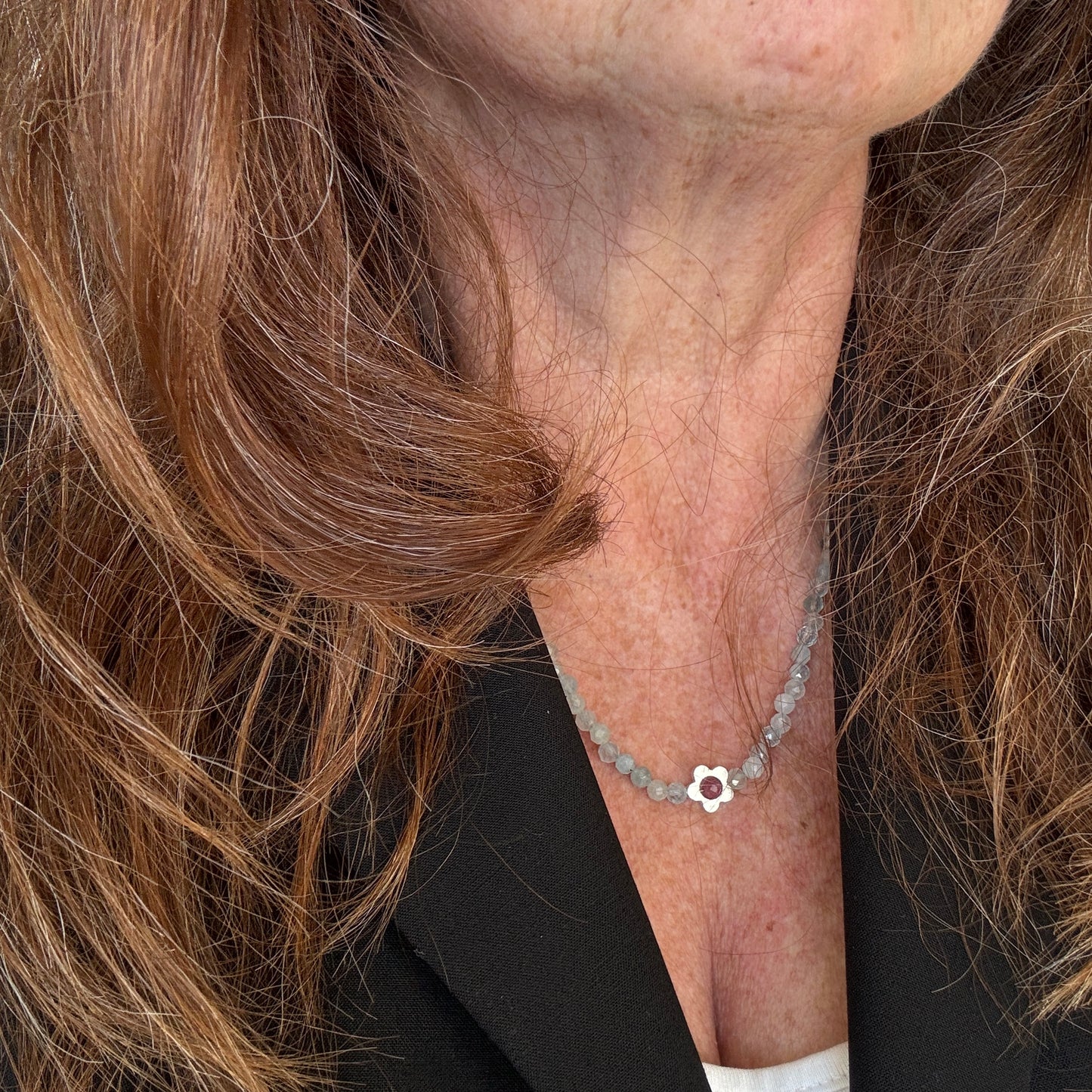 Aquamarin Kette 4 mm facettiert | 925 Silber & rosa Turmalin