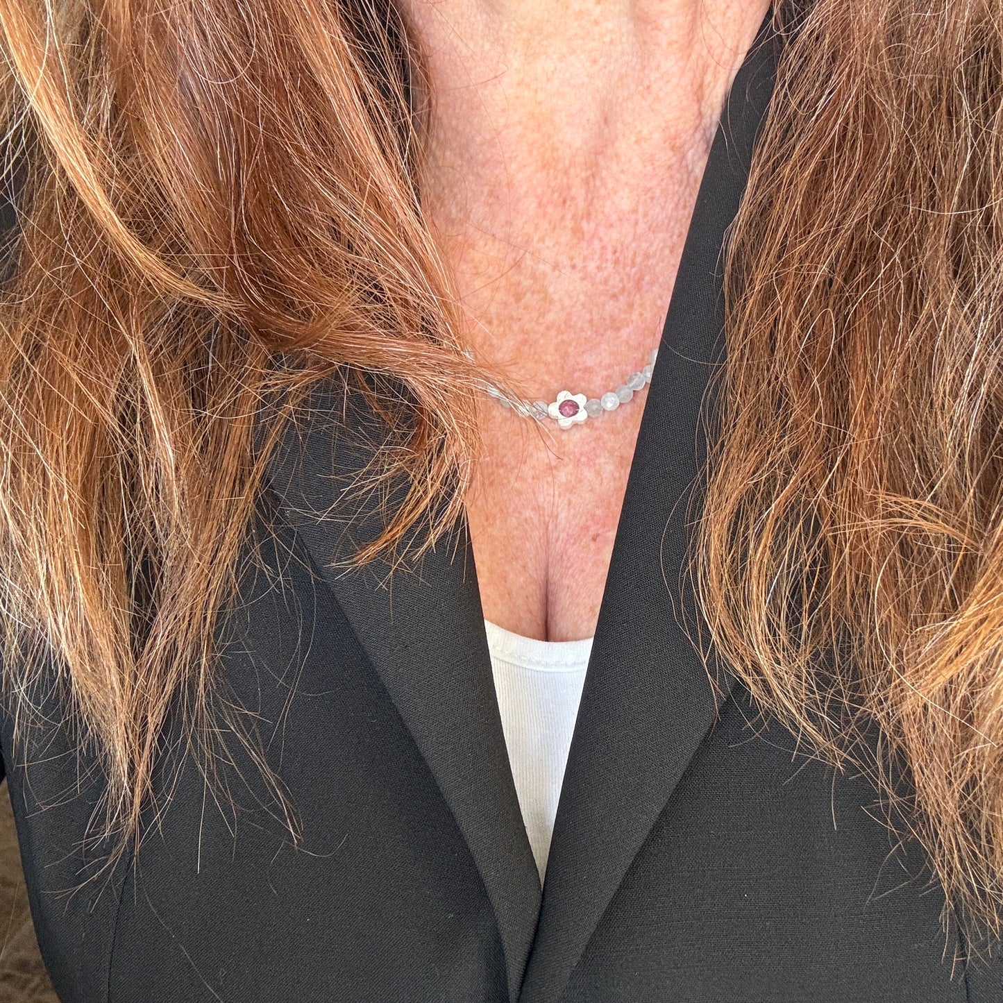 Aquamarin Kette 4 mm facettiert | 925 Silber & rosa Turmalin