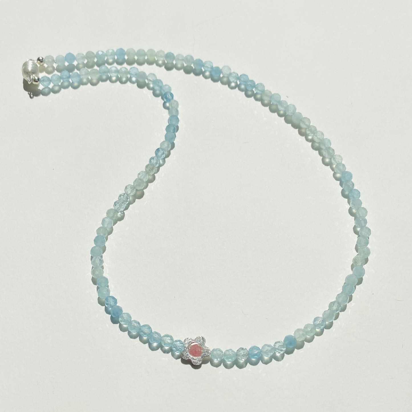 Aquamarin Kette 4 mm facettiert | 925 Silber & rosa Turmalin
