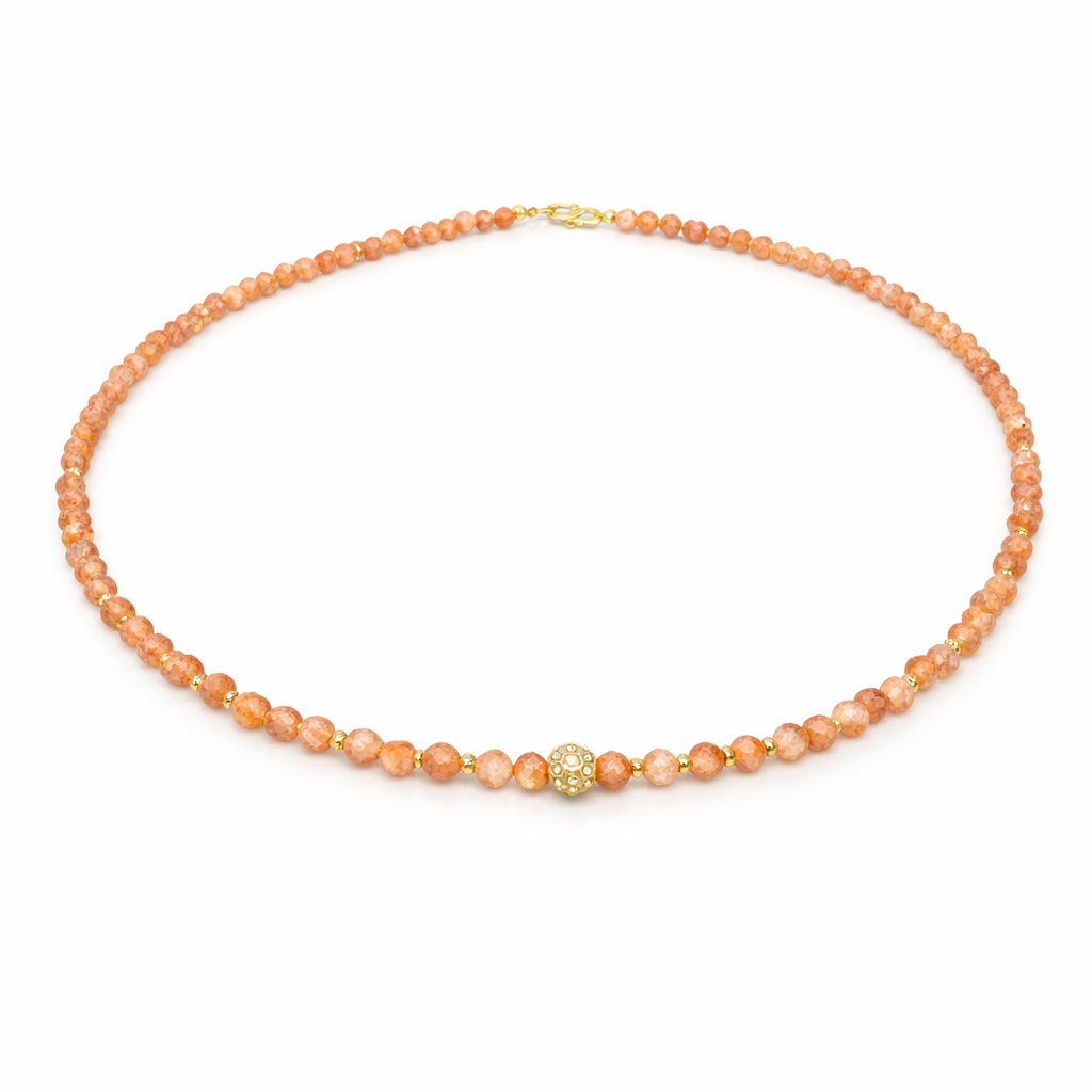 Sonnenstein Kette – facettierte Premium-Perlen & 925 Silber vergoldet