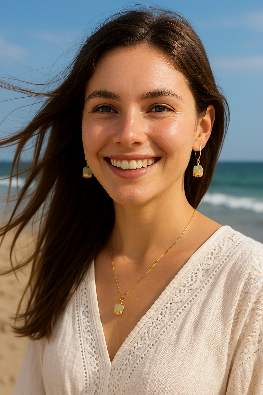 Aquamarin Rohstein Ohrringe – handgefertigt mit Blattgold & vergoldetem Sterlingsilber